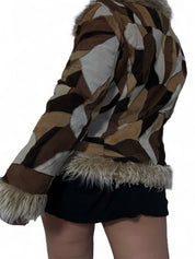 Vintage leather patchwork fur trim jacket (L)