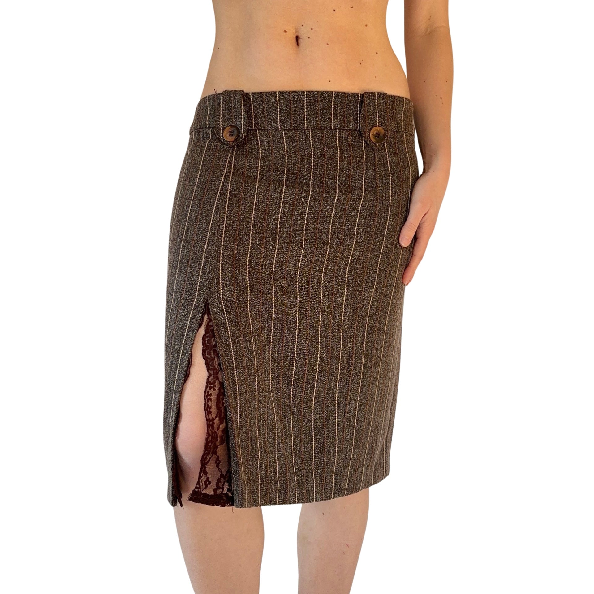 90s Pinstripe & Lace Skirt (S/M)