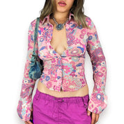 2000s Silk Floral Button Down (XS)