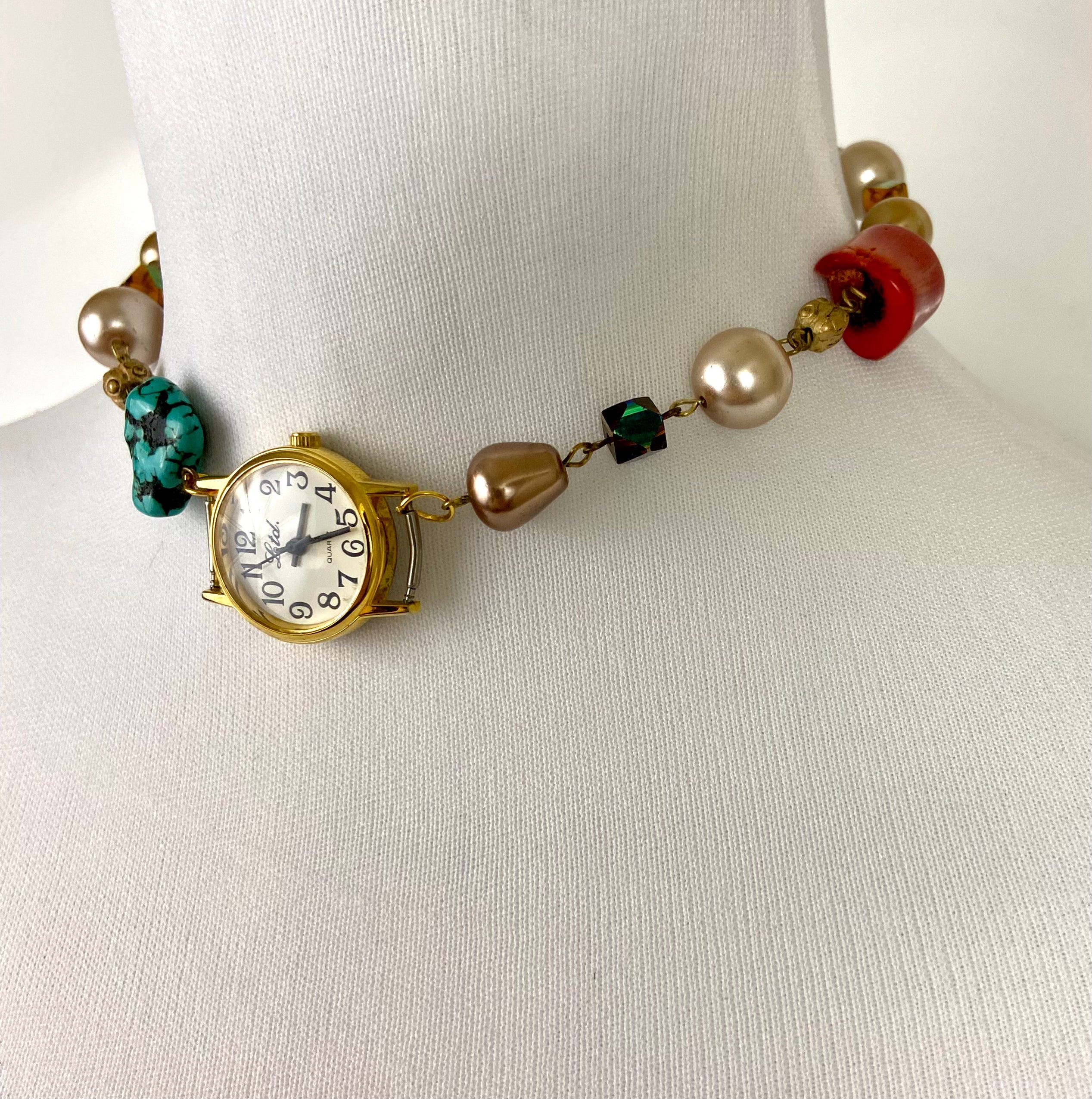 Cute watch with little beads choker