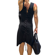 Vintage Avant Garde Black Gothic Back Lace Up Black Jersey Top (M)