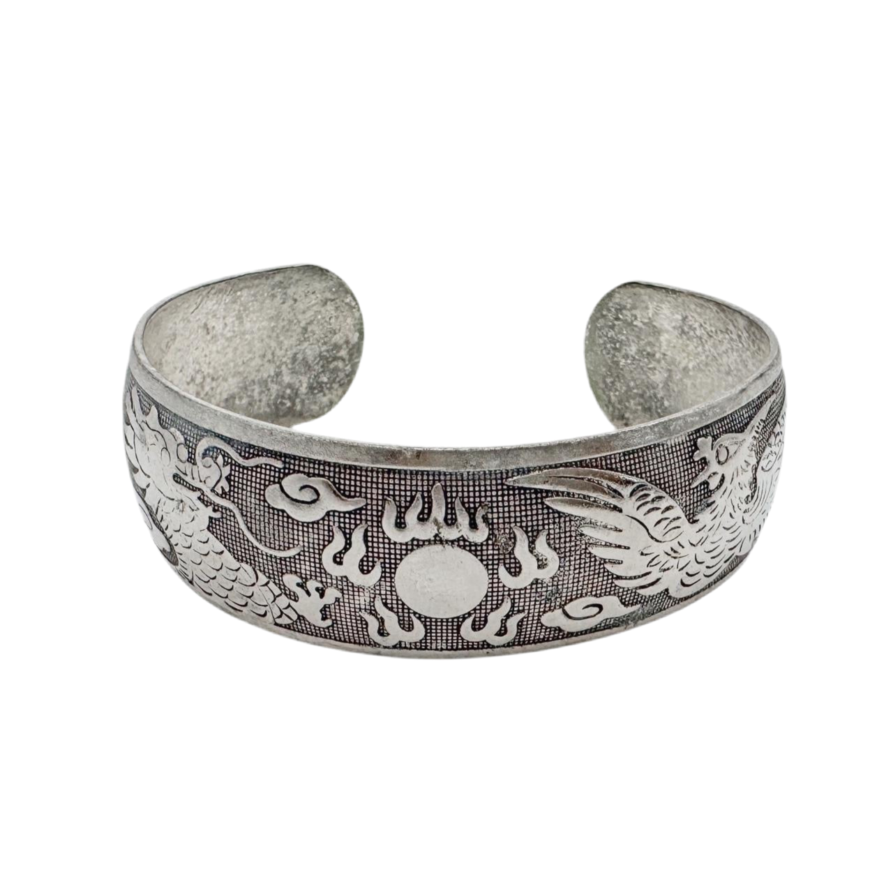 Phoenix & Dragon Engraved Cuff Bracelet