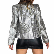 Metallic Genuine Leather Cutout Jacket (S/M)