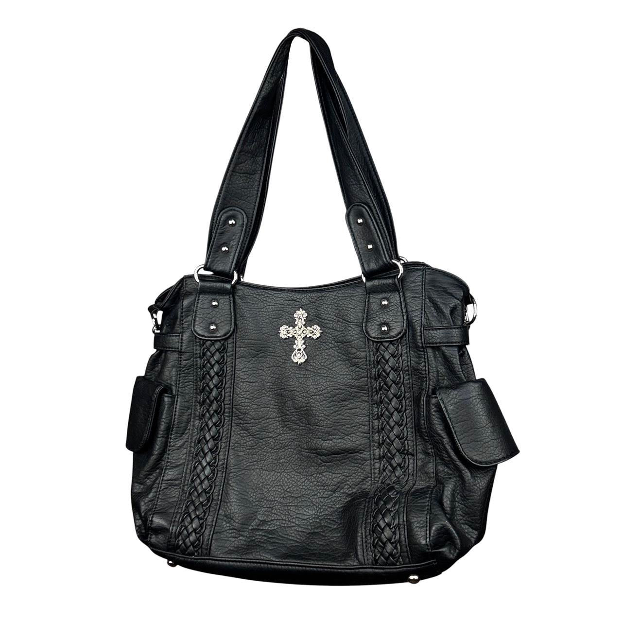 Black Leather Gothic Cross Bag