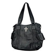 Black Leather Gothic Cross Bag