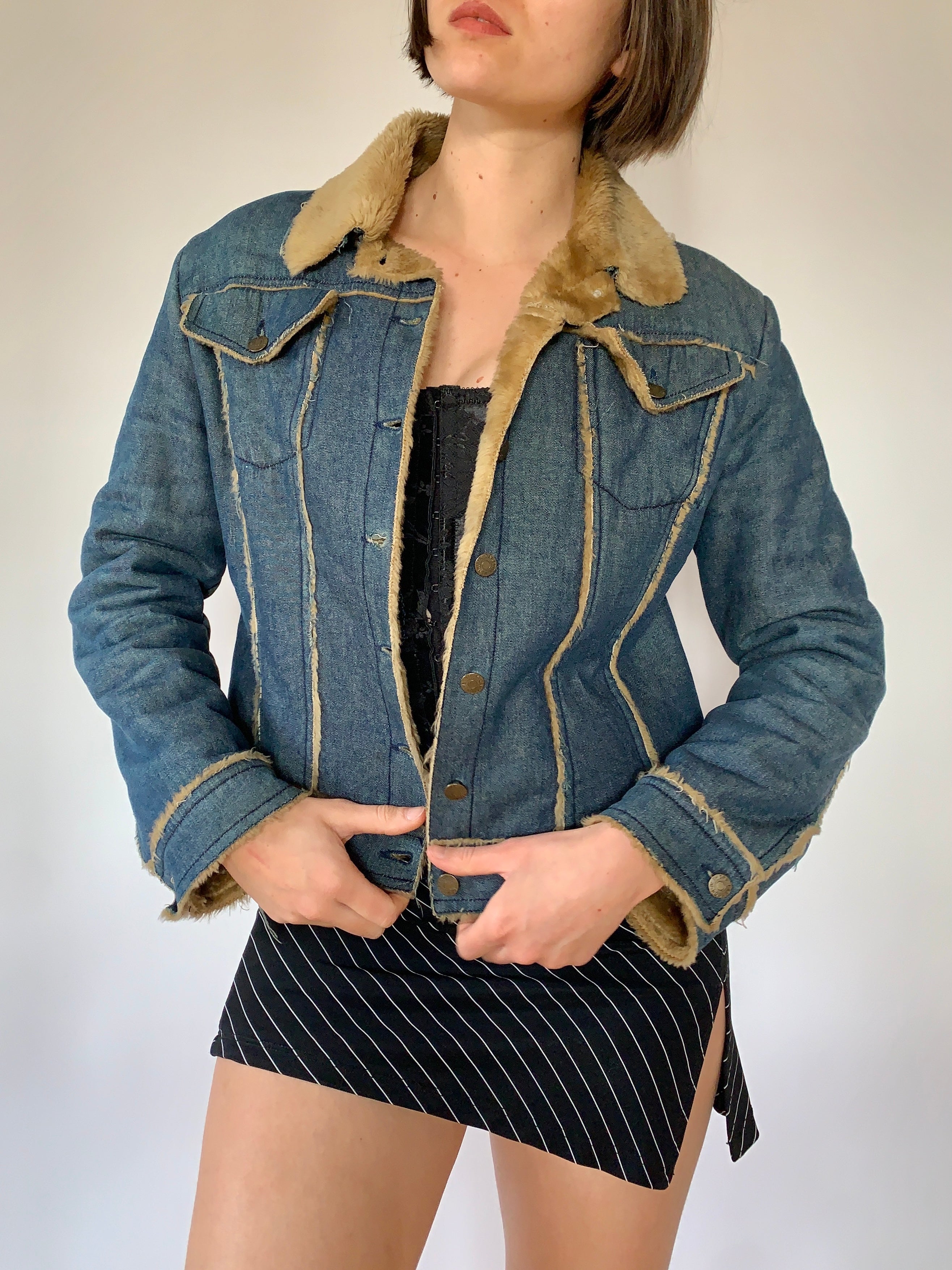Y2K Denim & Faux Fur Jacket (S/M)