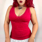 00s Ruby Red Lace Trim Cami (Medium)