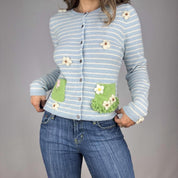 Striped Cashmere Peace Sign Cardigan (L)