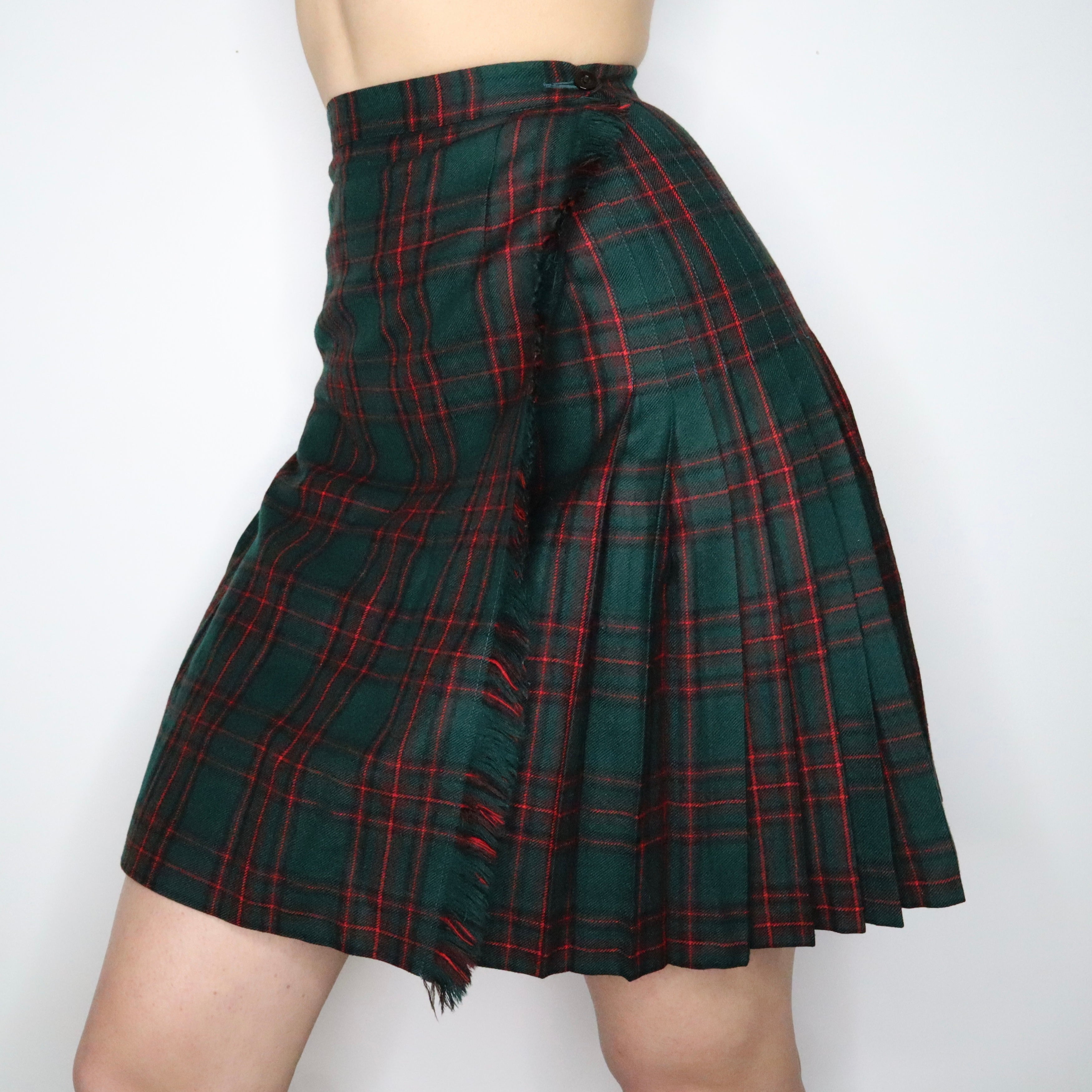 60s Pleated Plaid Skirt (XS)