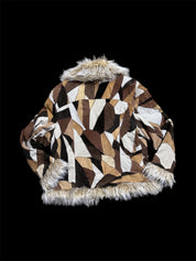 Vintage leather patchwork fur trim jacket (L)