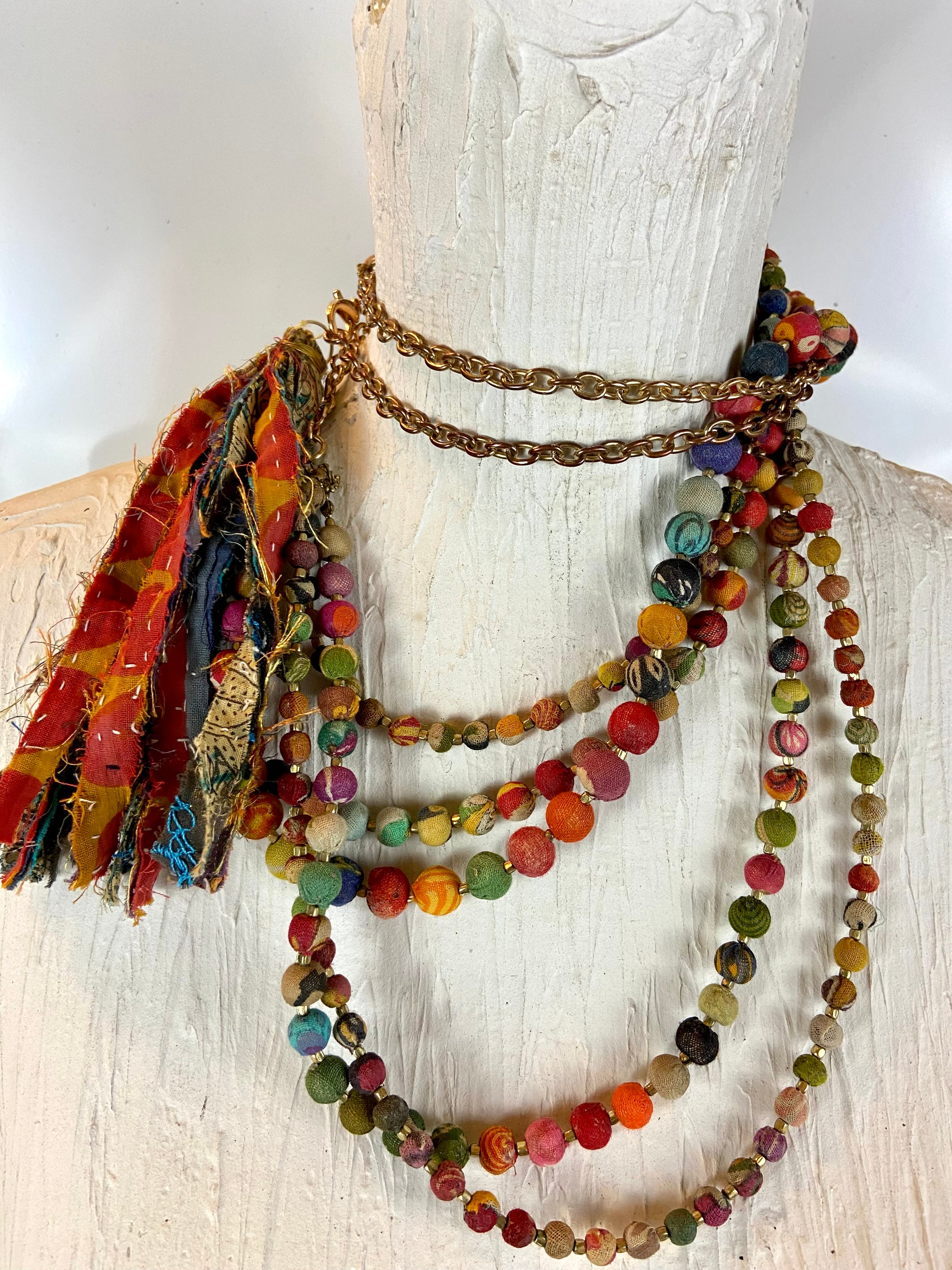 Boho fabric beads layered belt