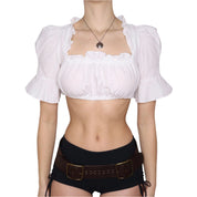 Y2K White Milkmaid Crop Top (XS)