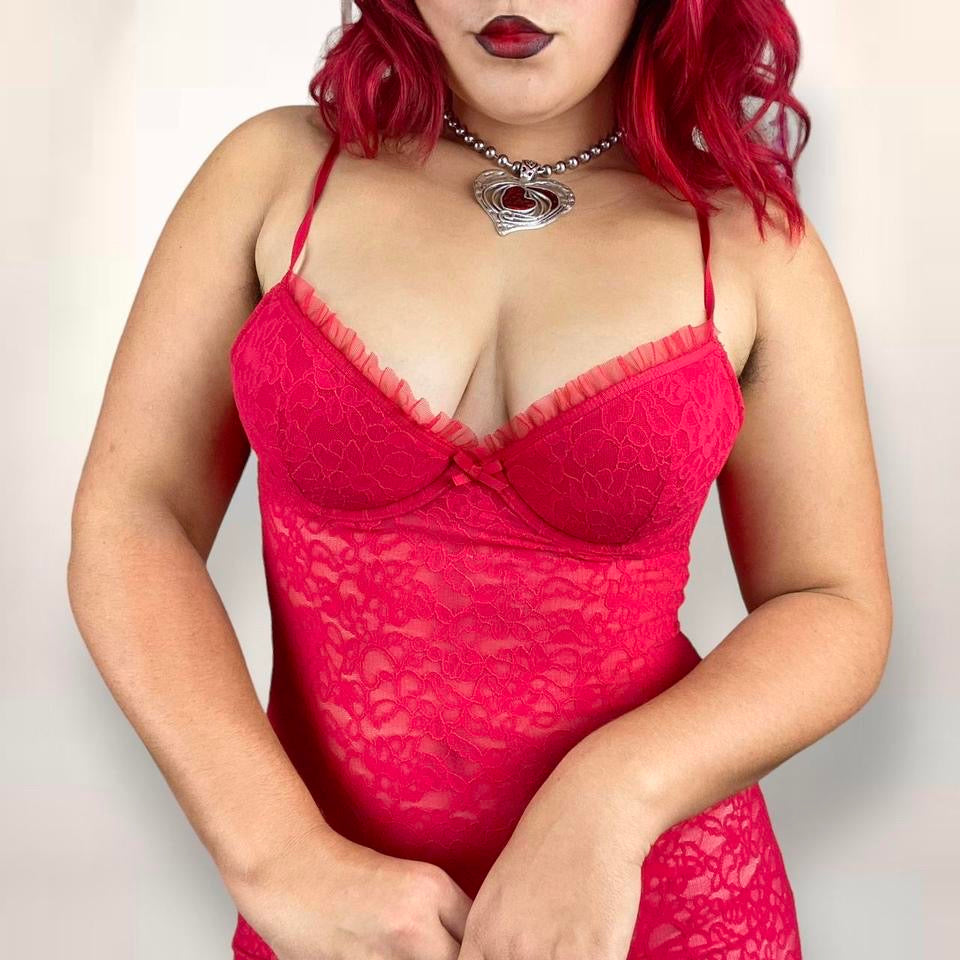 Y2K Cherry Lace Bustier Dress (S/M)
