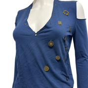 Vintage Italian Boho Coin Motif Longsleeve Top with Tie Side (S/M)
