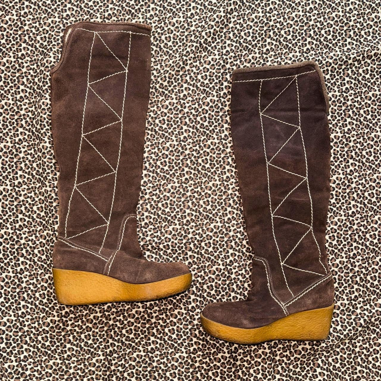 Michael Kors Dark Brown Suede Knee High Wedge Boots (7)