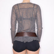 Y2K Italian Sheer Gray Henley Top (M)