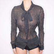 Y2K Polka Dot Pussy Bow Blouse (M/L)