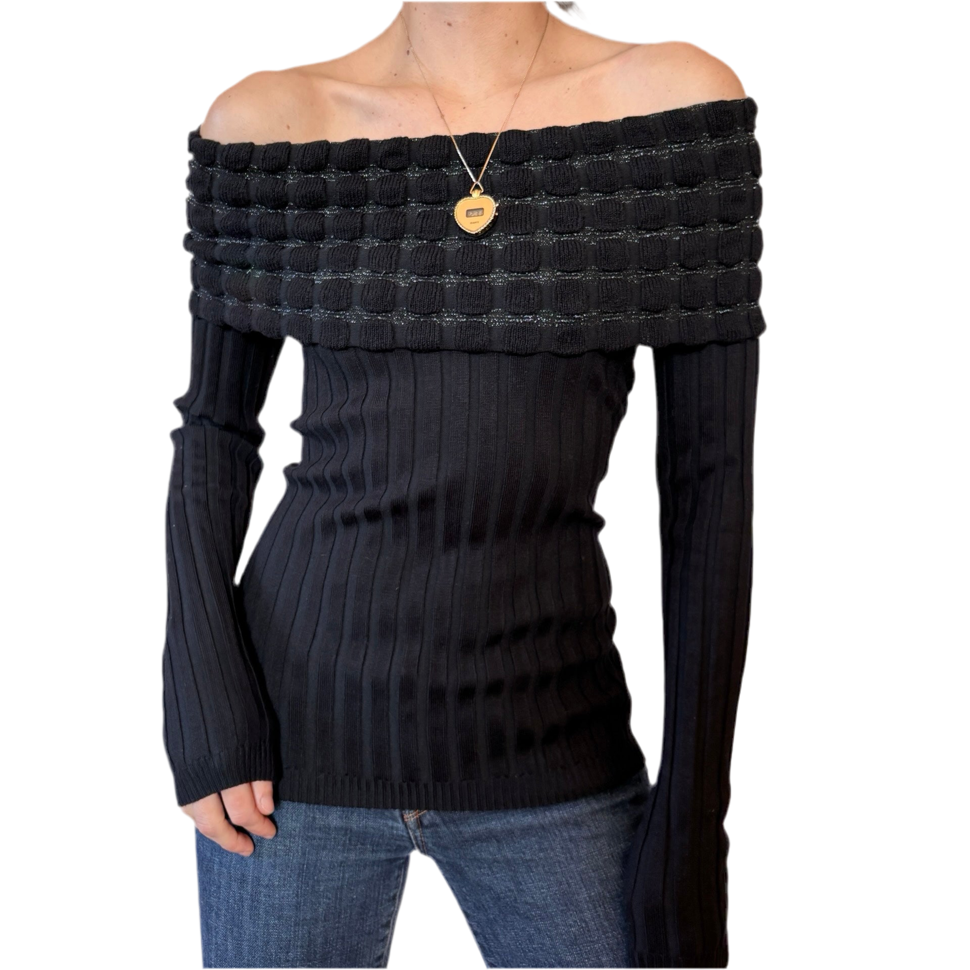 Y2K Off Shoulder Sweater Top (M)