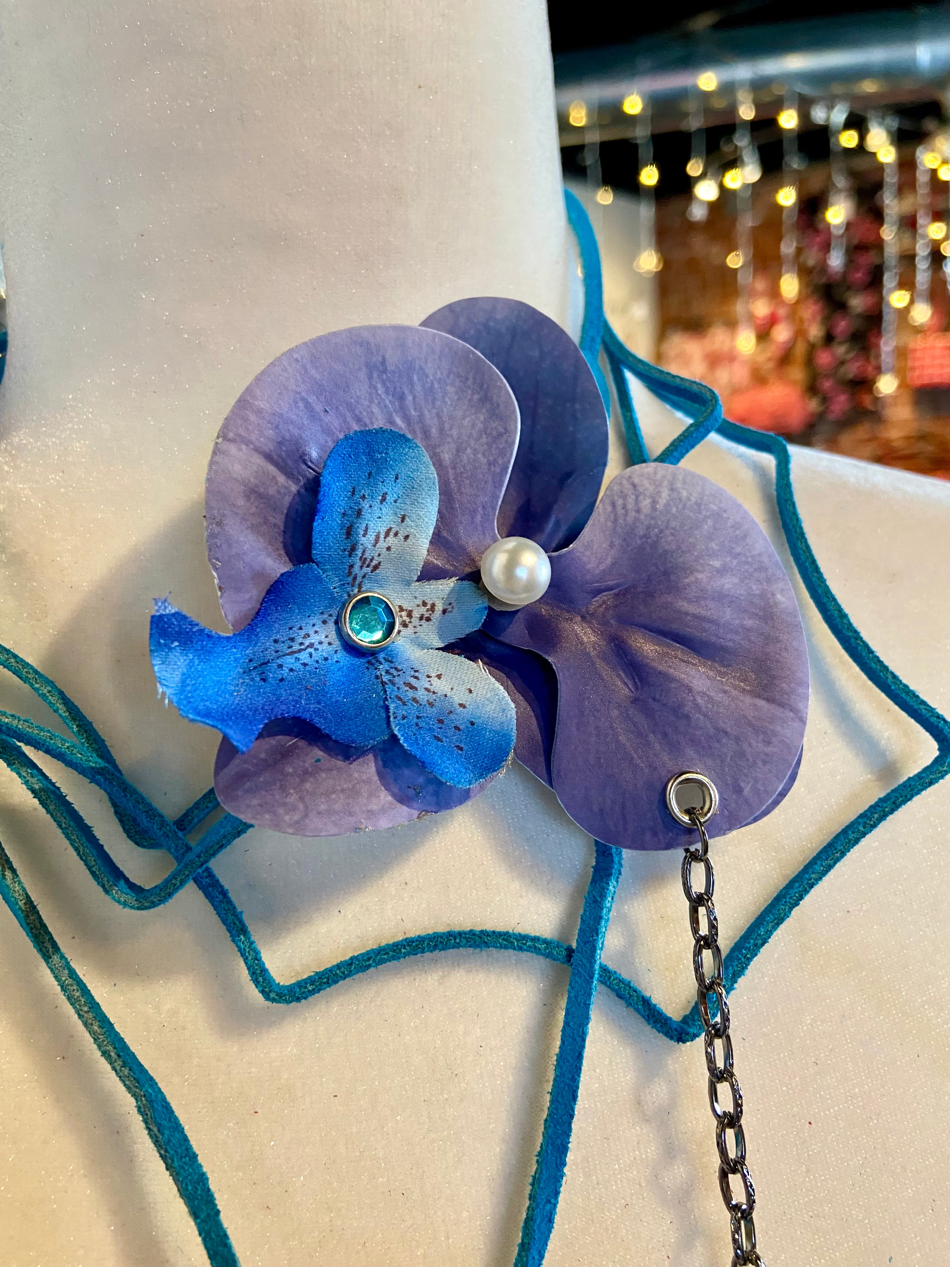 Blue flower choker & belt
