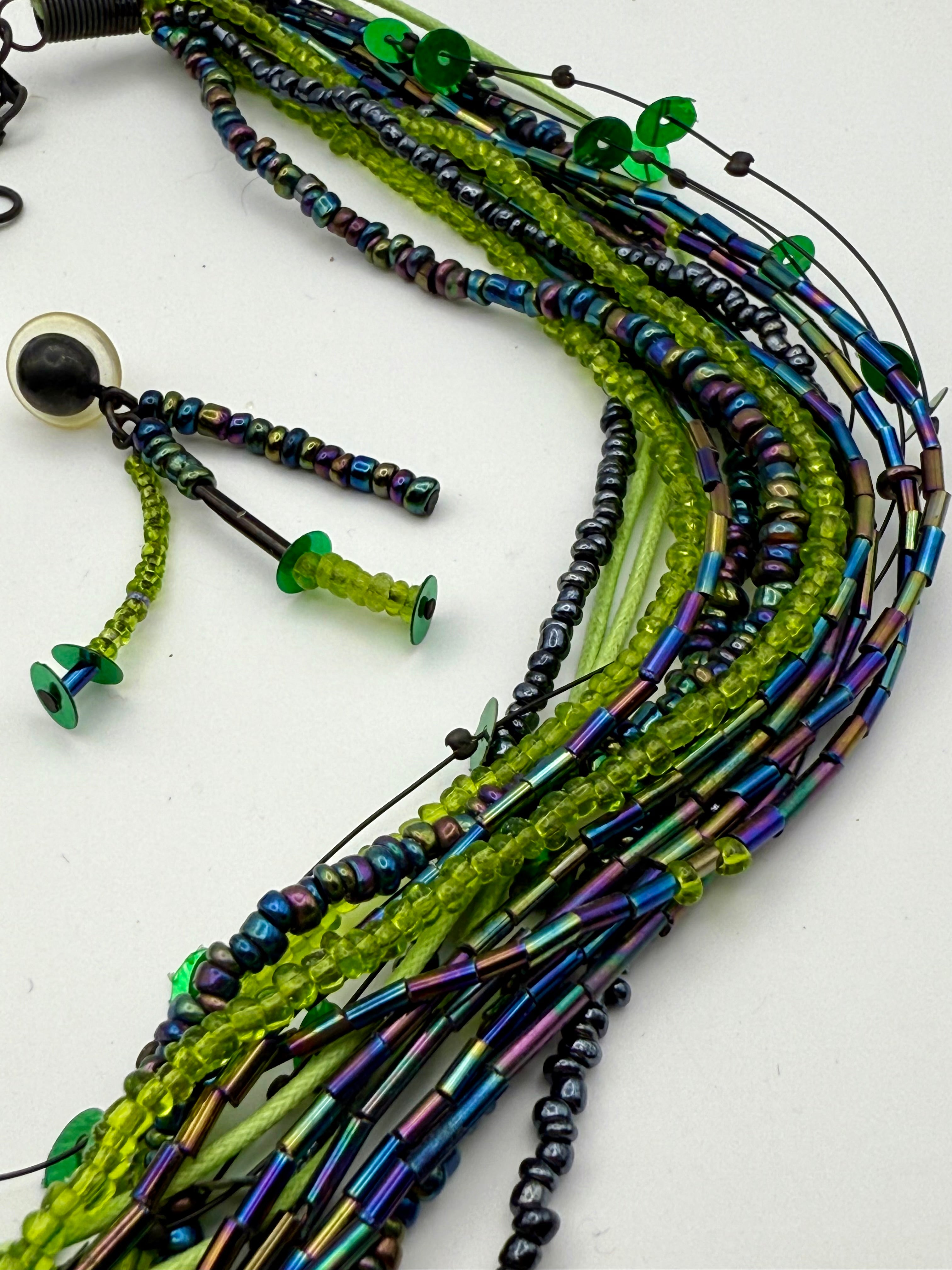 Green Iridescent Beaded Necklace Set