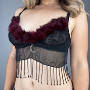 Beaded Fur Trim Bralette Top (S)
