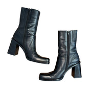 90s Leather Block Heel Boots (8.5)