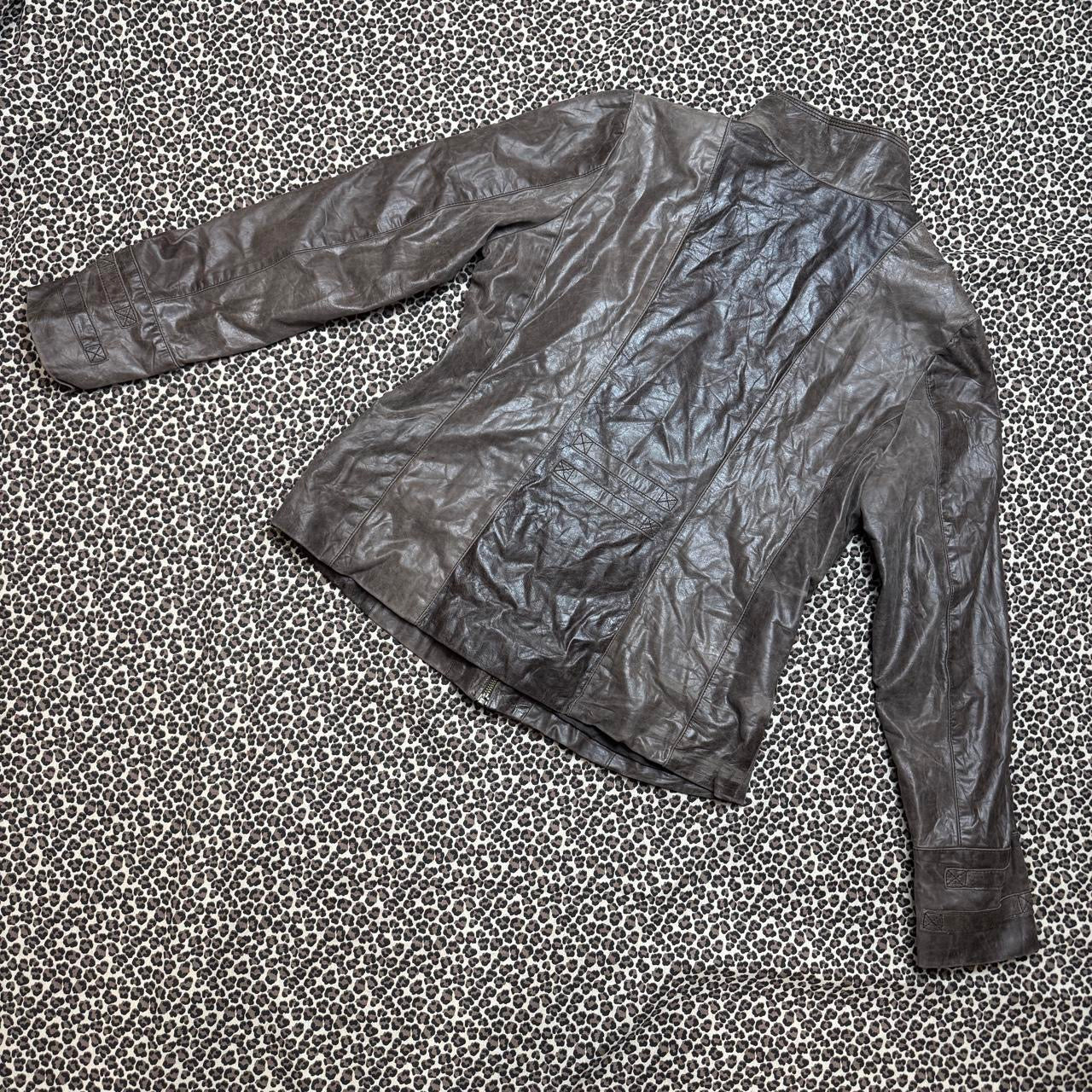 Brown Leather Double Breasted Vintage Military Jacket (L/XL)