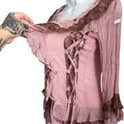 Y2K fairy core lace up blouse (XS/S)