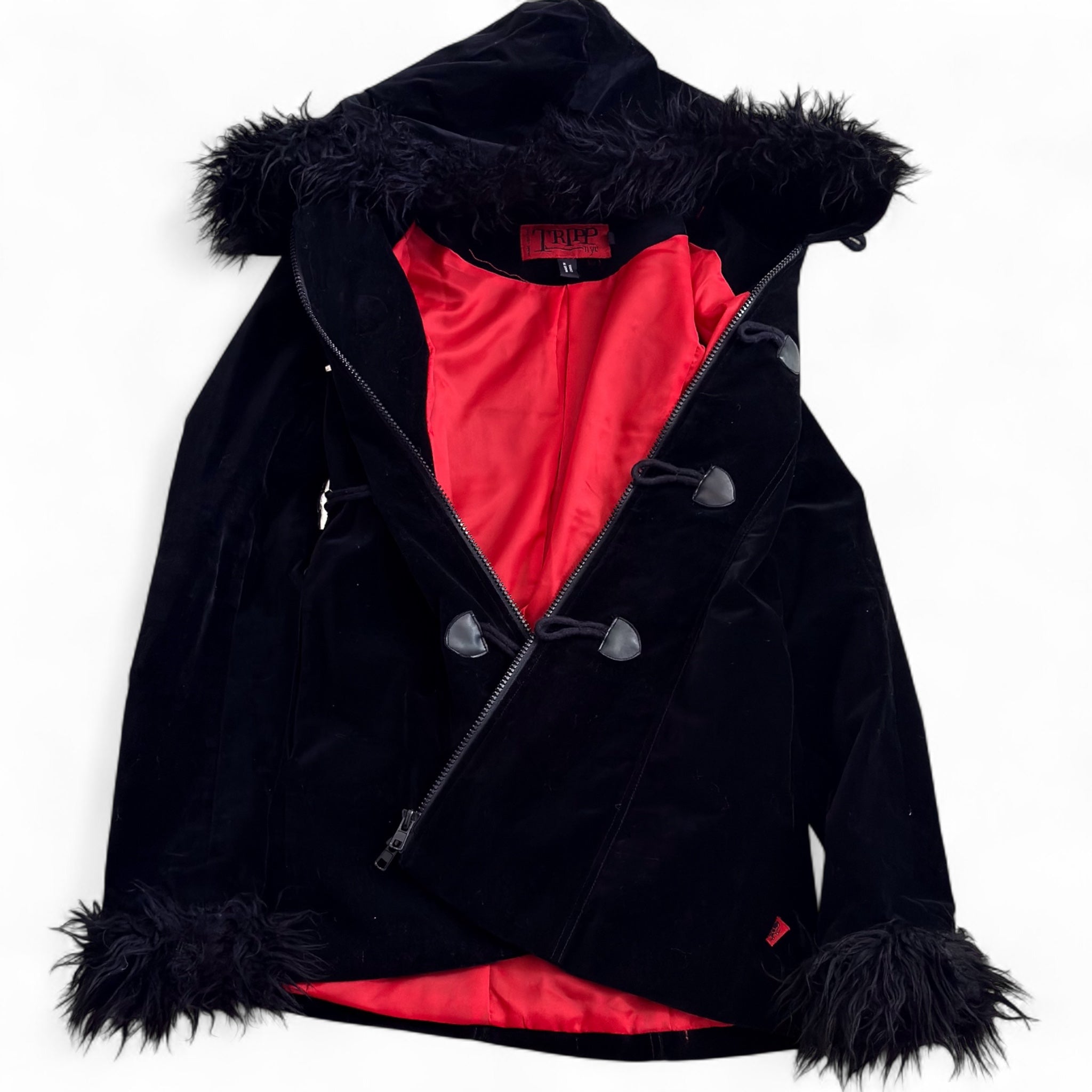 Vintage Tripp NyC black velvet hooded toggle jacket (M/L)