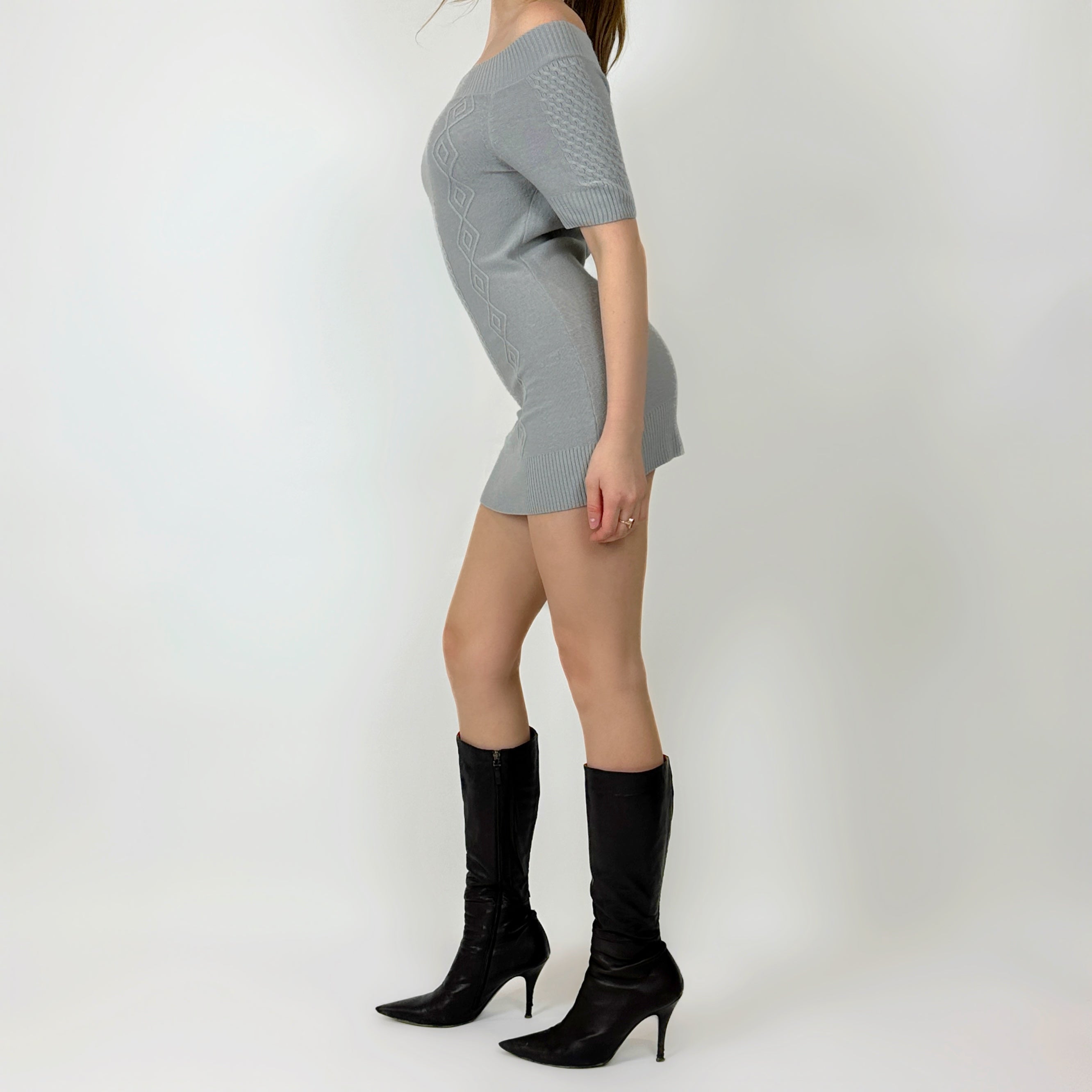 00's Grey Knit Mini Dress (S)