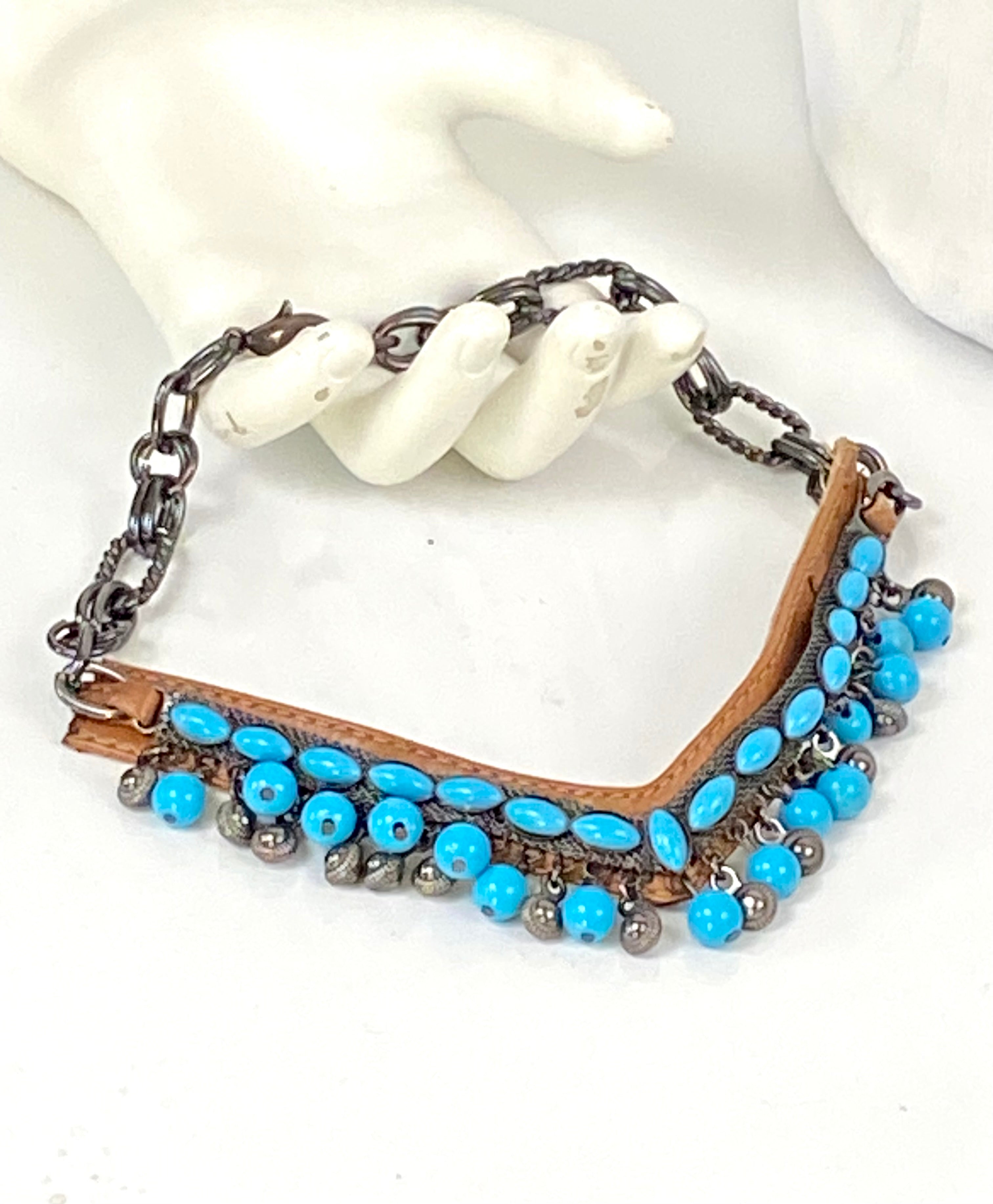Leather & beads choker for