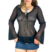 Vintage Mesh Bell Sleeve Top (M)