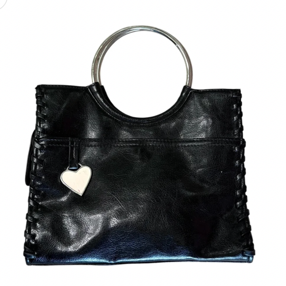 Black Leather Purse With Silver Handle