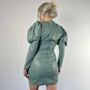 Faux Leather Puff Sleeve Mini Dress (S)