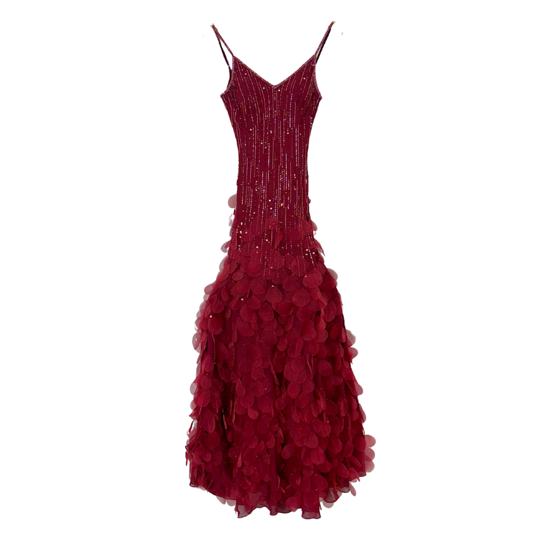 Sue Wong 90s Red Silk Flutter Gown  (S)