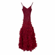 Sue Wong 90s Red Silk Flutter Gown  (S)