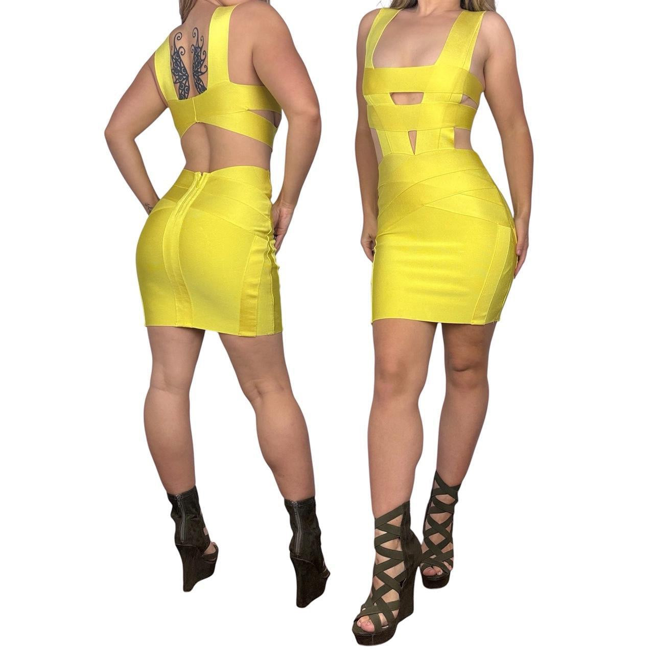 Canary Yellow Cutout Bandage Dress (S)