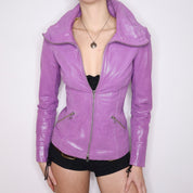 Y2K Sexy Purple Leather Moto Jacket (XS)