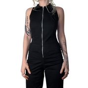 Zip Front Flare Leg Jumpsuit (S)