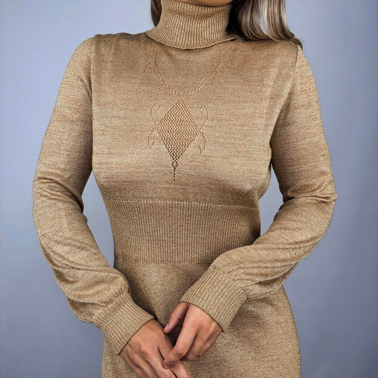 70s Gold Turtleneck Maxi Dress (M) Holy Thrift 70s Gold Turtleneck Maxi Dress (M) Holy Thrift