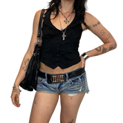 Indie Sleaze Black Button up Waistcoat (XS/S)