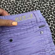 Lilac Ruched Denim Mini Shorts (XS)