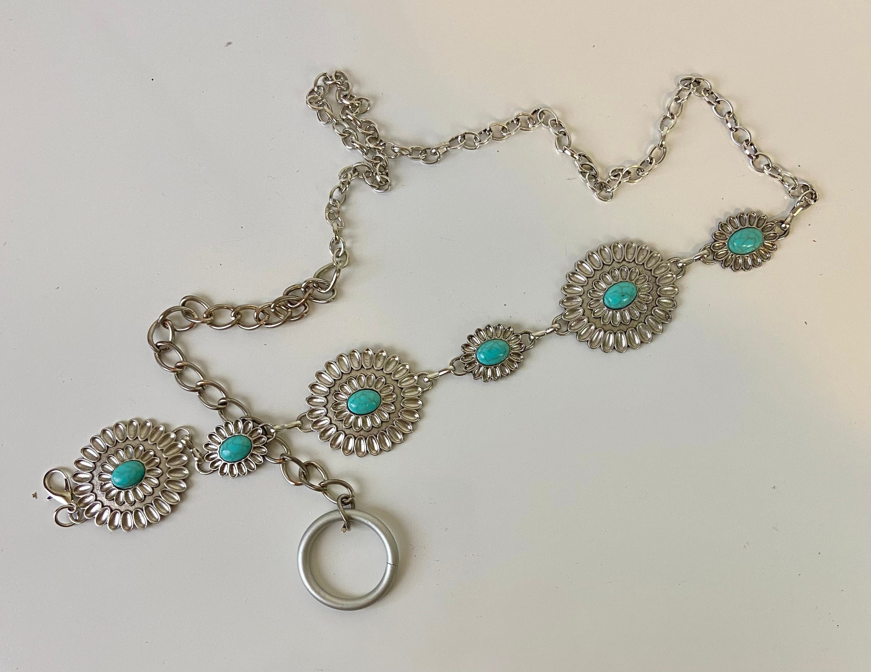 Turquoise Western waist chain belt