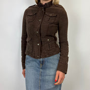 2000s Brown Velvet Moto Style Jacket (S)