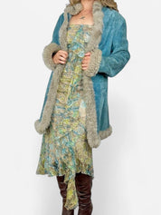 Vintage Teal Genuine Suede & Shearling Penny Lane Coat (M)