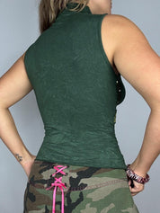 Italian Vintage Embellished Emerald High Neck Top (S)