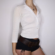 Y2K White Mesh Button Up Blouse (S)