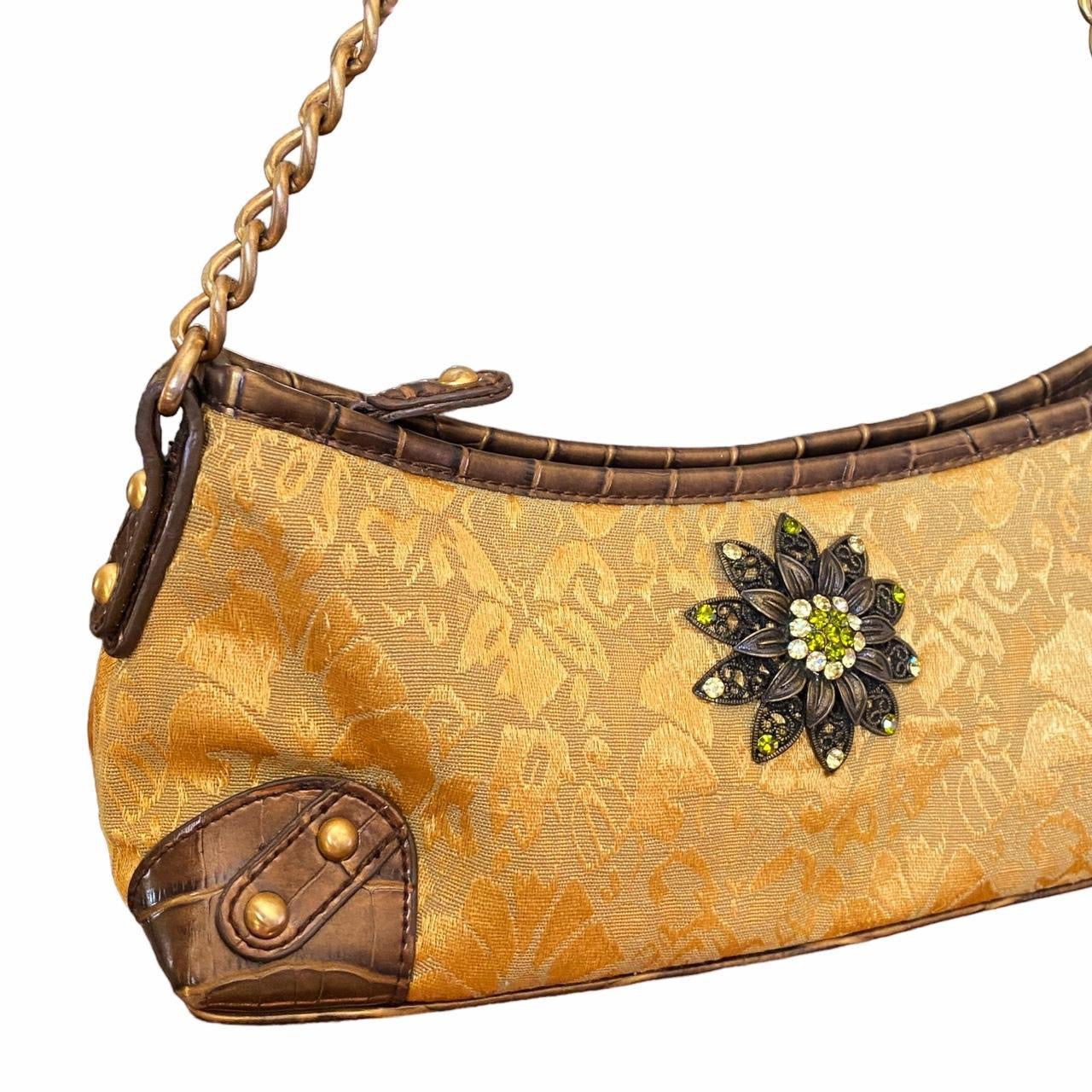 2000s Golden Jacquard Shoulder Bag