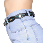 90s Black Leather Silver Hearts Western Belt (M)