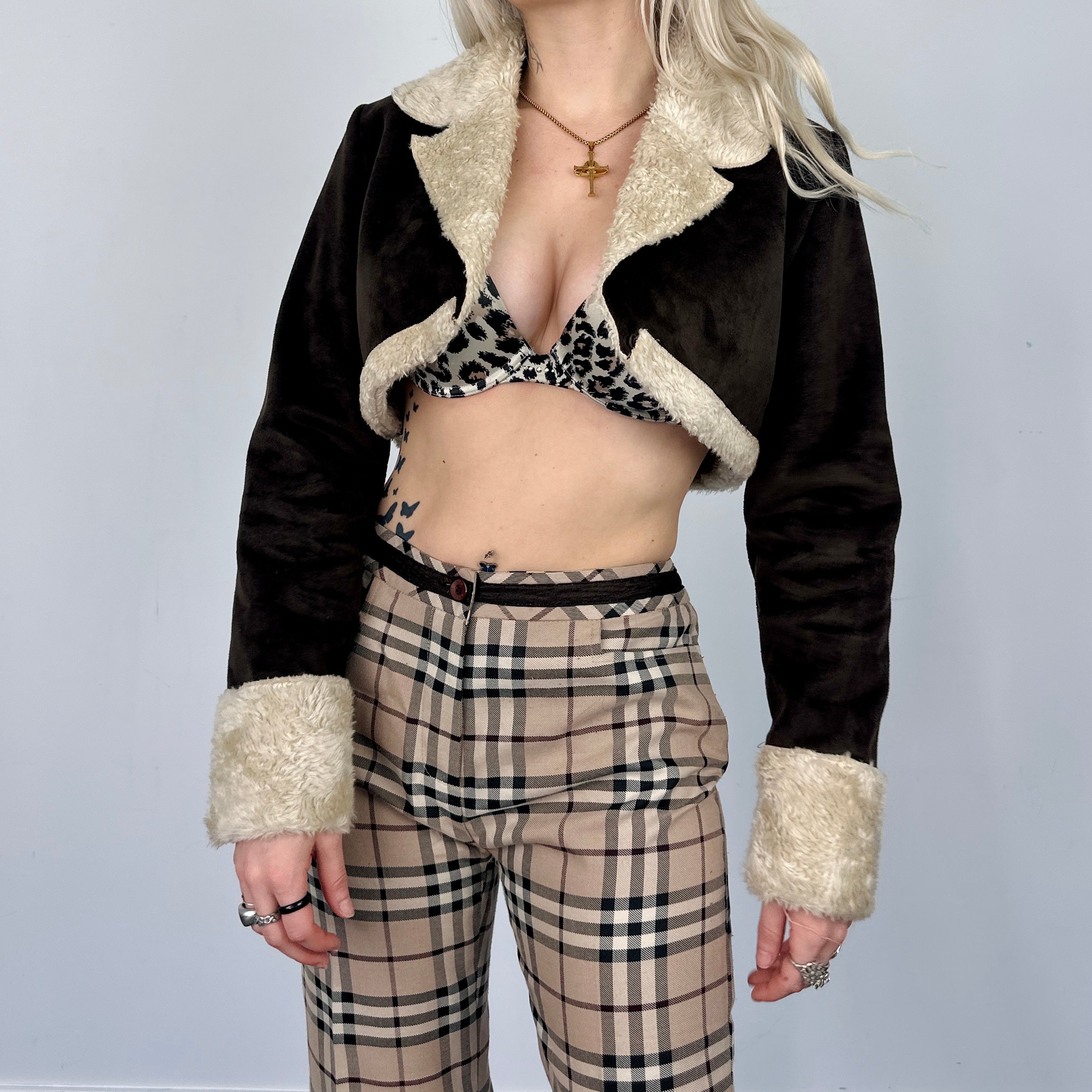 Y2K Cropped Sherpa Jacket (S)